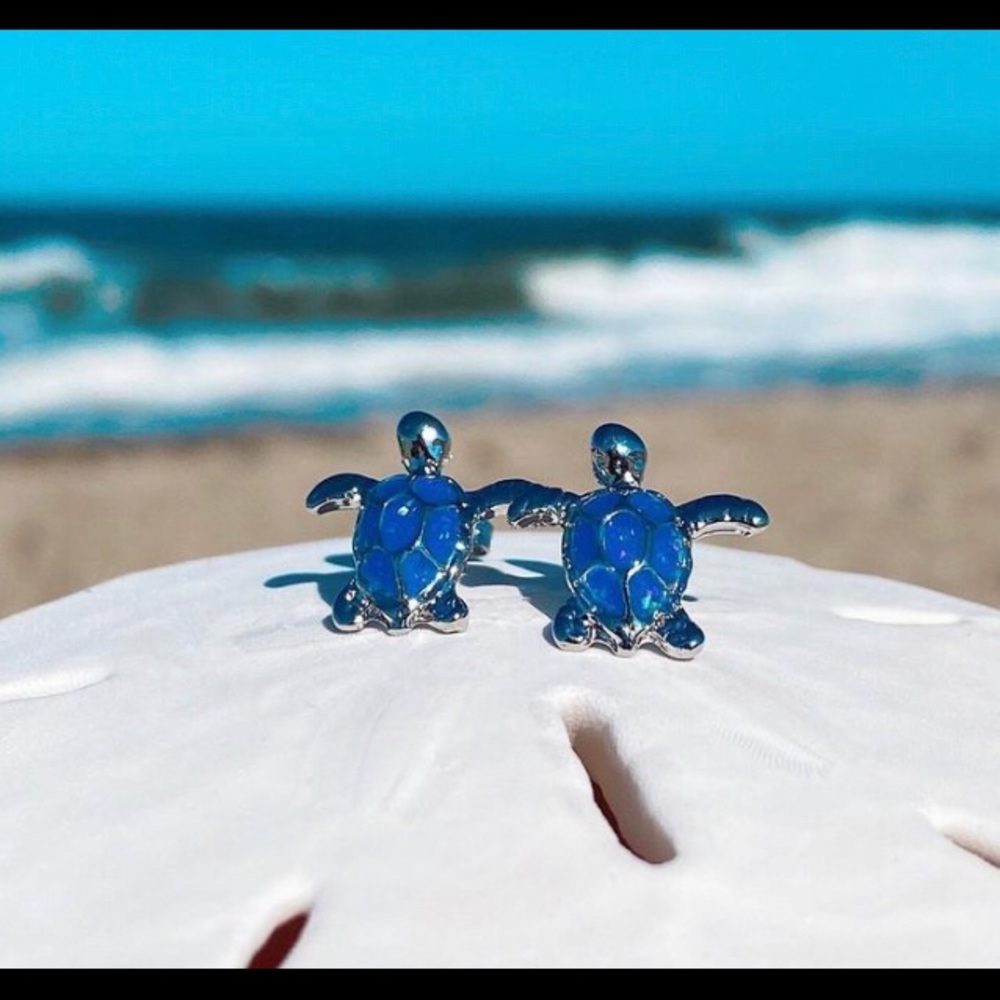 Blue Opal Sea Turtle Earrings